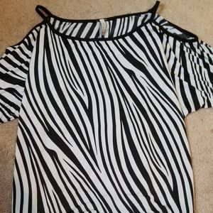 Cold shoulder banded bottom zebra top